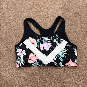 PINK Victoria's Secret Black Sports Bra with Pastel Floral Accents